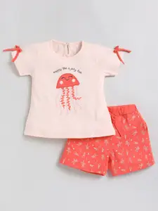 Toonyport Girls Graphic Printed Pure Cotton Top With Shorts