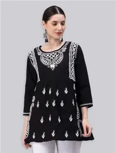 Seva Chikan Ethnic Motifs Chikankari Embroidered  A-Line Kurti