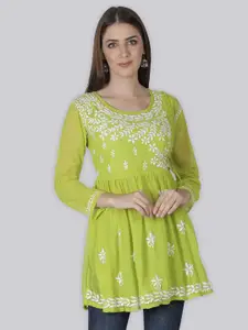 Seva Chikan Ethnic Motifs Chikankari Embroidered  A-Line Kurti