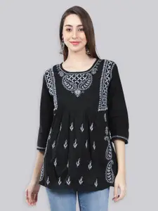 Seva Chikan Ethnic Motifs Embroidered Chikankari A Line Kurti