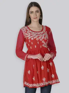 Seva Chikan Ethnic Motifs Chikankari Embroidered  A-Line Kurti