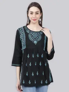 Seva Chikan Paisley Chikankari Embroidered Pure Cotton A-Line Kurti
