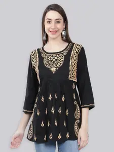 Seva Chikan Ethnic Motifs Embroidered Chikankari A-Line Kurti