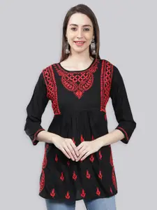 Seva Chikan Ethnic Motifs Embroidered Chikankari A-Line Kurti