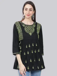 Seva Chikan Ethnic Motifs Chikankari Embroidered Pure Cotton A-Line Kurti