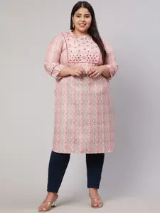 Jaipur Kurti Pink Plus Size Ethnic Motifs Printed Thread Work Kurta