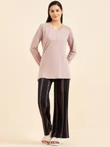 Sweet Dreams Lace Detail Round Neck T-Shirt & Trousers