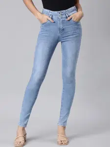 SHOWOFF Women Jean Straight Fit Mid-Rise Light Fade Embellished Stretchable Cropped Jeans