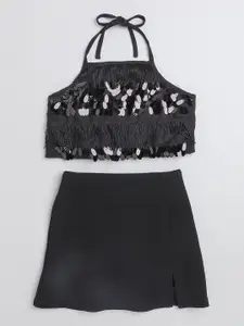 taffykids Girls Sequinned Embellished Top with Skirt