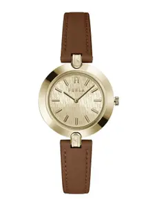 Furla Women Textured Dial & Leather Straps Analogue Watch WW00002002L2