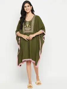 Ruhaans Ethnic Motifs Embroidered Extended Sleeves Kaftan Dress