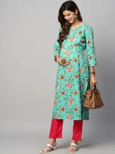 MomToBe Floral Printed V-Neck Cotton Maternity Sustainable Kurta