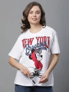 Free Authority Mickey Mouse Printed Pure Cotton Loose-Fit Tshirt