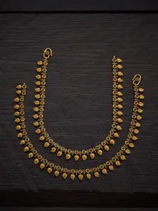 Kushal's Fashion Jewellery Set Of 2 Gold-Plated Stone-Studded Anklets