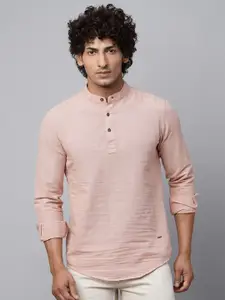 Blue Buddha Mandarin Collar Cotton Casual Shirt