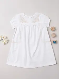 Pantaloons Girls Floral Embroidered A-Line Pure Cotton Dress