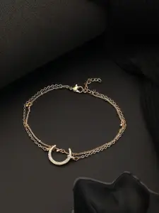 Jazz and Sizzle Gold-Plated CZ-Studded Layered Moon Charm Anklet