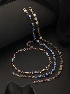 Jazz and Sizzle Set Of 3 Rose Gold-Plated Evil Eye Link Anklets