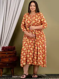 Mialo fashion Plus Size Ethnic Motifs Printed Gotta Patti Maternity & Feeding Dress