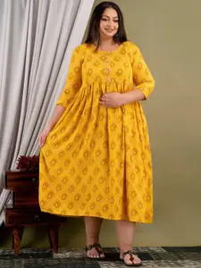 Mialo fashion Plus Size Ethnic Motifs Printed Gathered Maternity A-Line Ethnic Dress