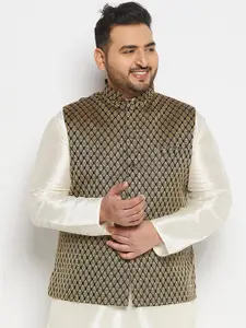 VASTRAMAY Woven Design Mandarin Collar Nehru Jackets