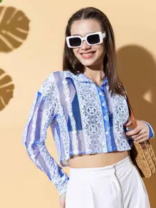 Stylecast X Hersheinbox White Relaxed Ethnic Motifs Printed Pure Cotton Casual Shirt