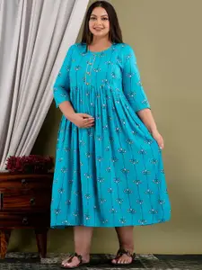 Mialo fashion Plus Size Ethnic Motifs Printed Gathered Maternity A-Line Ethnic Dress