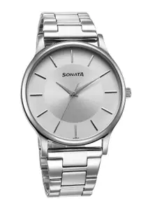 Sonata Men Brass Dial & Stainless Steel Bracelet Style Straps Analogue Watch 77105SM10W