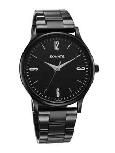 Sonata Men Brass Dial & Stainless Steel Bracelet Style Straps Analogue Watch 77105NM04W