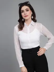 Style Quotient Smart White Spread Collar Sheer Semiformal Shirt
