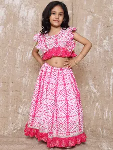 Aj DEZInES Girls Bandhani Printed Cotton Ready to Wear Lehenga & Choli