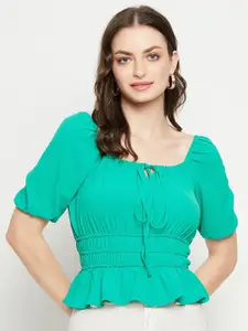 Madame Puff Sleeves Gathered Cinched Waist Top