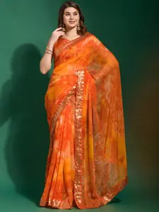 Anouk Orange & Red Tie and Dye Sequinned Saree