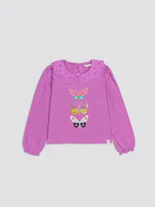H By Hamleys Girls Graphic Printed Puff Sleeves Pure Cotton Top