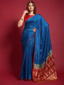 Anouk Blue Geometric Printed Zari Silk Blend Bagh Saree
