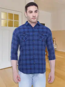 Kuons Avenue Smart Tartan Checked Spread Collar Cotton Casual Shirt