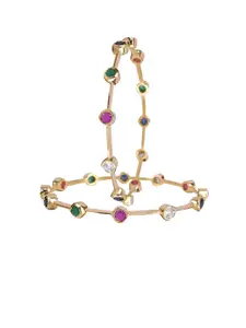 RATNAVALI JEWELS Set Of 2 Gold-Plated AD-Studded Bangles