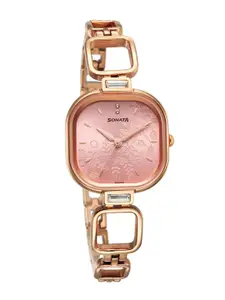 Sonata Women Brass Dial & Stainless Steel Bracelet Style Straps Analogue Watch