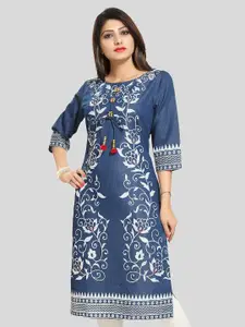 keshubaba Floral Printed Straight Denim Kurta
