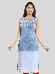 keshubaba Geometric Printed Sleeveless Denim Kurta