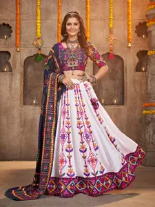 SHUBHKALA Embroidered Thread Work Ready to Wear Lehenga & Unstitched Blouse With Dupatta