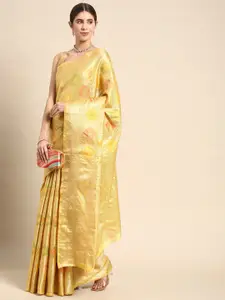 Mitera Yellow Ethnic Motifs Woven Design Zari Saree