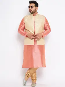 VASTRAMAY PLUS Plus Size Mandarin Collar Kurta and  Dhoti Pants With Nehru Jacket