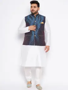 VASTRAMAY PLUS Plus Size Mandarin Collar Regular Kurta & Churidar With Nehru Jacket