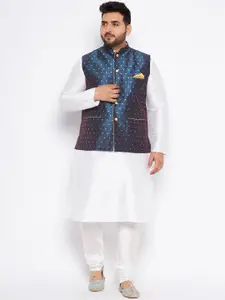 VASTRAMAY Plus Size Mandarin Collar Regular Kurta & Churidar With Nehru Jacket