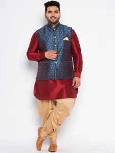 VASTRAMAY PLUS Plus Size Mandarin Collar Patani Kurta & Dhoti Pants With Nehru Jacket