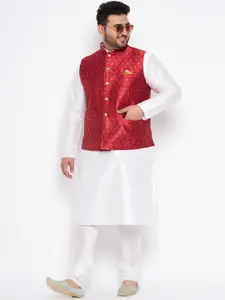 VASTRAMAY Plus Size Mandarin Collar Regular Kurta & Churidar With Nehru Jacket