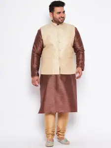 VASTRAMAY Plus Size Mandarin Collar Regular Kurta & Churidar With Nehru Jacket