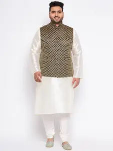 VASTRAMAY Mandarin Collar Kurta With Churidar & Nehru Jacket