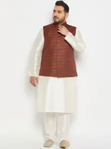 VASTRAMAY PLUS Mandarin Collar Kurta With Pyjamas & Nehru Jacket